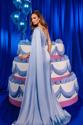 Amazing Column Satin One Shoulder Sleeveless Prom Evening Dresses With Ruffles Split Front